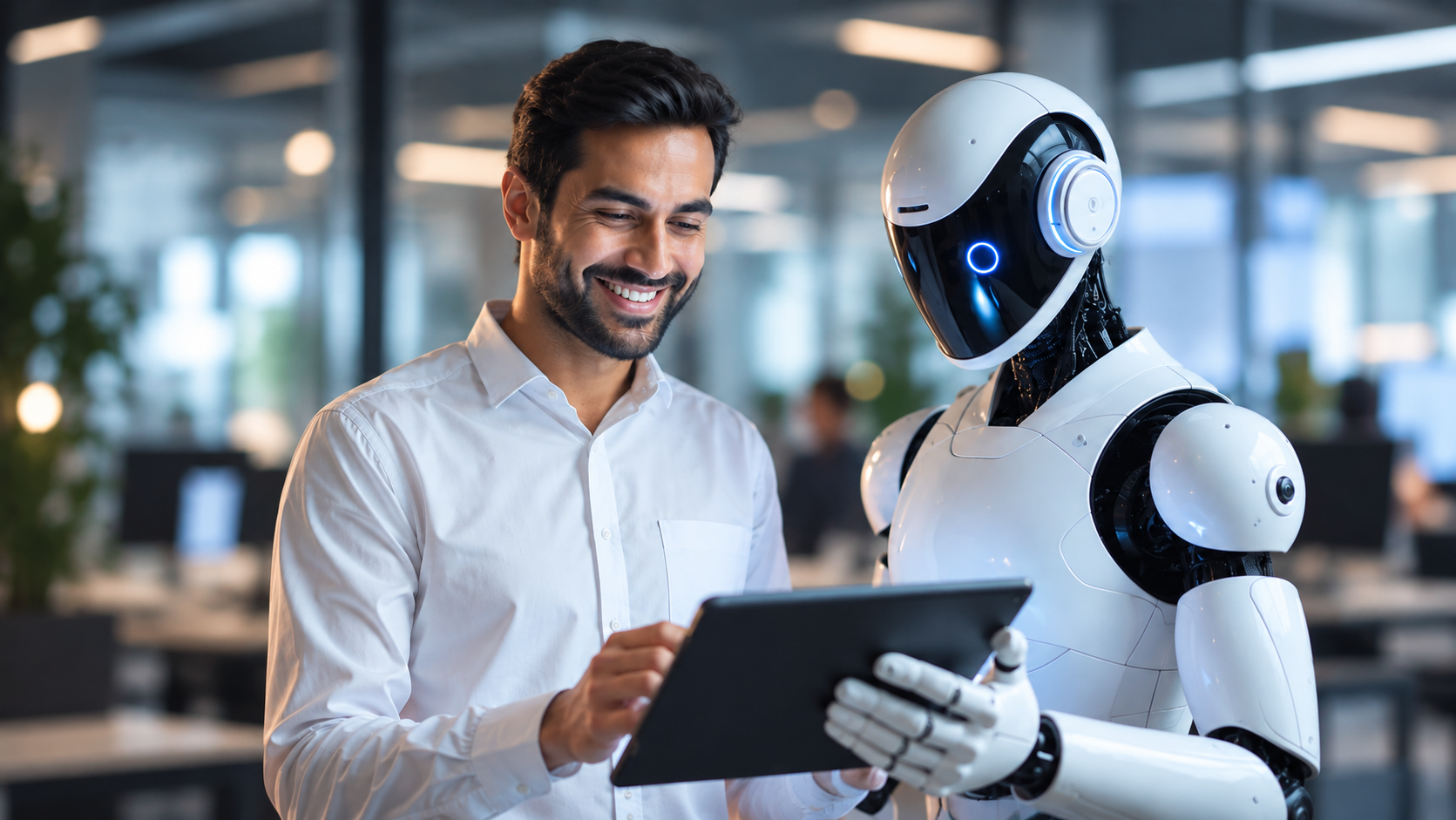 A marketing lead reviewing AI output alongside a governed assistant